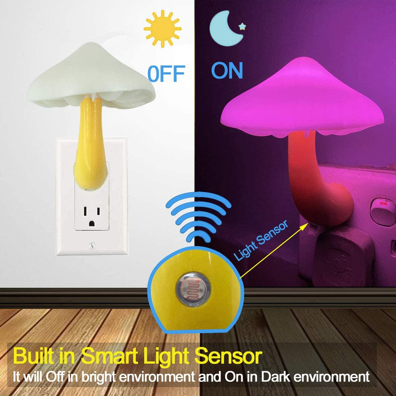 [3 Pack] UTLK Plug-In LED Mushroom Night Light Lamp with Dusk to Dawn Sensor,Plug in LED Bed Cute Mushroom Nightlight Night Lamp Wall Light Baby Night Lights for Kids Children (7-Color)