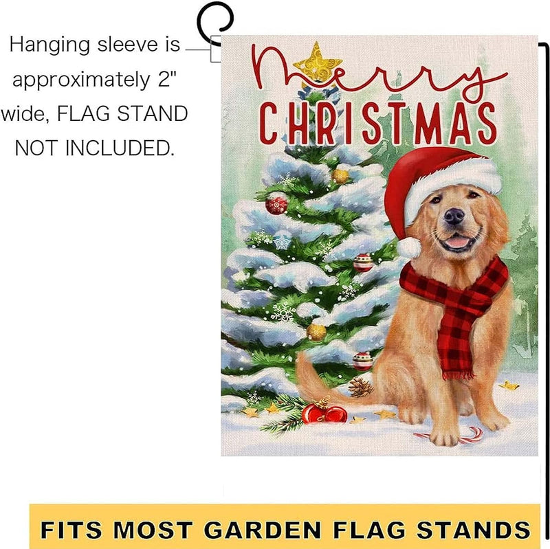 Christmas Dog Garden Flag Burlap Double Sided Vertical 12×18 Inch Merry Christmas Trees Yard Decorations Holiday Banners Outdoor Farmhouse Decor  ZDMXJL   
