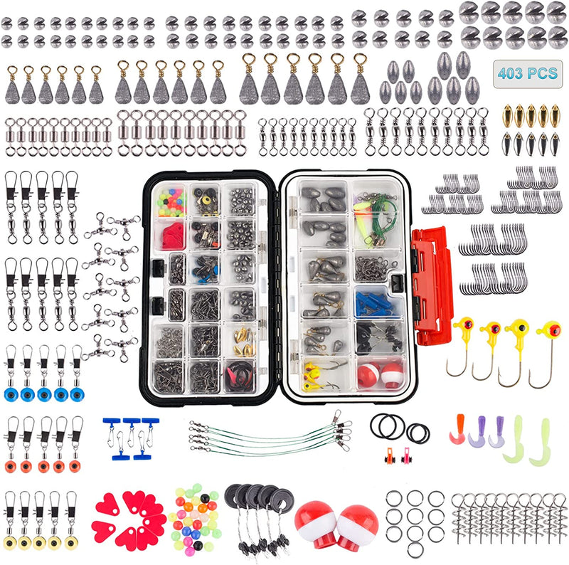 HERCULES Fishing Accessories Kit, 403Pcs Fishing Tackle Kit with Tackle Box Including Jig Hook, Swivels Snap, Sinker Weight Freshwater Saltwater Fishing Stuff, Lure Angler Fishing Starter Kit, Black Sporting Goods > Outdoor Recreation > Fishing > Fishing Tackle Herculespro.com Red Accessories Included 