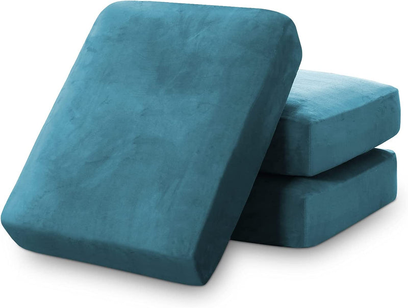 Stretch Velvet Couch Cushion Covers for Individual Cushions Sofa Cushion Covers Seat Cushion Covers, Thicker Bouncy with Elastic Edge Cover up to 10 Inch Thickness Cushions (1 Piece, Brown) Home & Garden > Decor > Chair & Sofa Cushions PrinceDeco Blue 3 