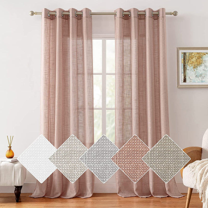 HOMEIDEAS Blush Pink Linen Sheer Curtains 96 Inches Long 2 Panels Textured Dusty Blush Semi Sheer Curtains Farmhouse Curtains Sheer Privacy Window Curtains for Bedroom Living Room Home & Garden > Decor > Window Treatments > Curtains & Drapes HOMEIDEAS Blush Pink W52" X L96" 