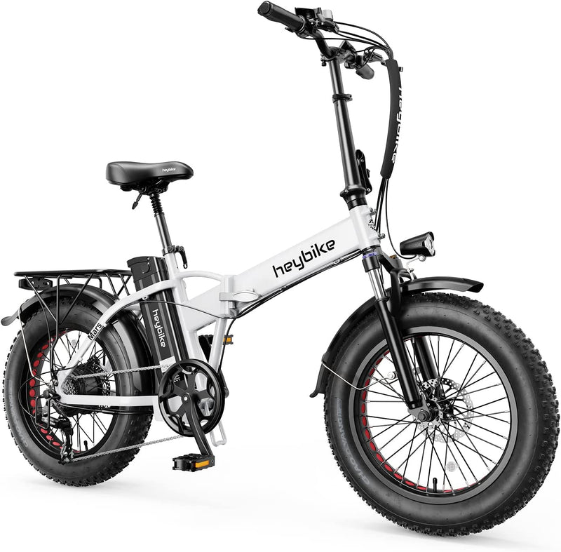 Heybike Mars Electric Bike Foldable 20" X 4.0 Fat Tire Electric Bicycle with 500W Motor, 48V 12.5AH Removable Battery and Dual Shock Absorber for Adults Sporting Goods > Outdoor Recreation > Cycling > Bicycles Heybike White Standard 