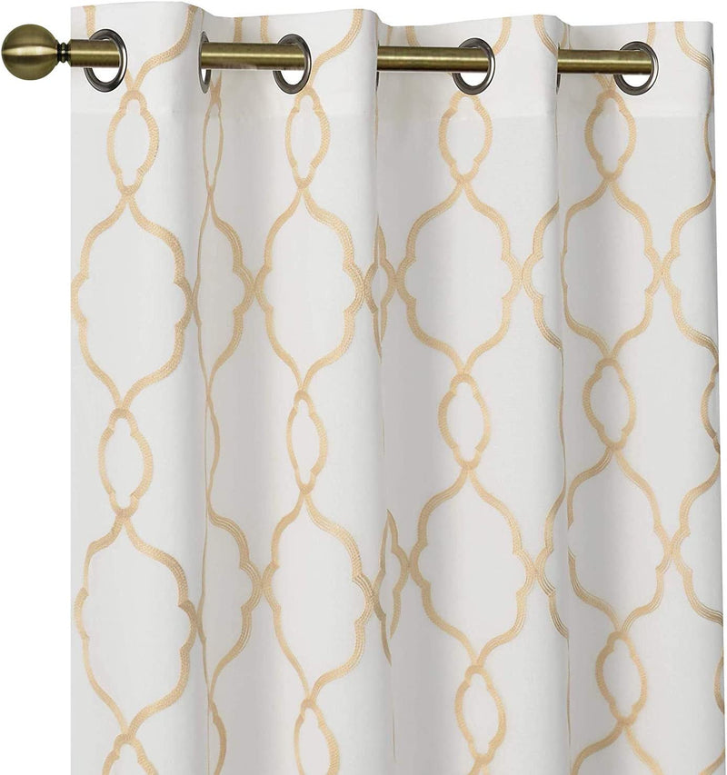 Goodgram 2 Pack Embroidered Semi Sheer Geometric Quatrefoil Grommet Top Window Curtains with Satin Backing for Privacy - Assorted Colors & Sizes (Gray, 84 In. Long) Home & Garden > Decor > Window Treatments > Curtains & Drapes GoodGram Gold 63 in. Long 