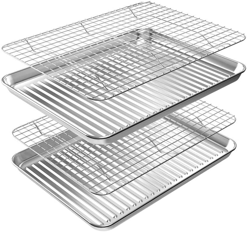 ROTTAY Baking Sheet with Rack Set (2 Pans + 2 Racks), Stainless Steel Cookie Sheet with Cooling Rack, Nonstick Baking Pan, Warp Resistant & Heavy Duty & Rust Free, Size 16 X 12 X 1 Inches Home & Garden > Kitchen & Dining > Cookware & Bakeware ROTTAY Jelly Roll Sheet Pans - 16" X 12"  