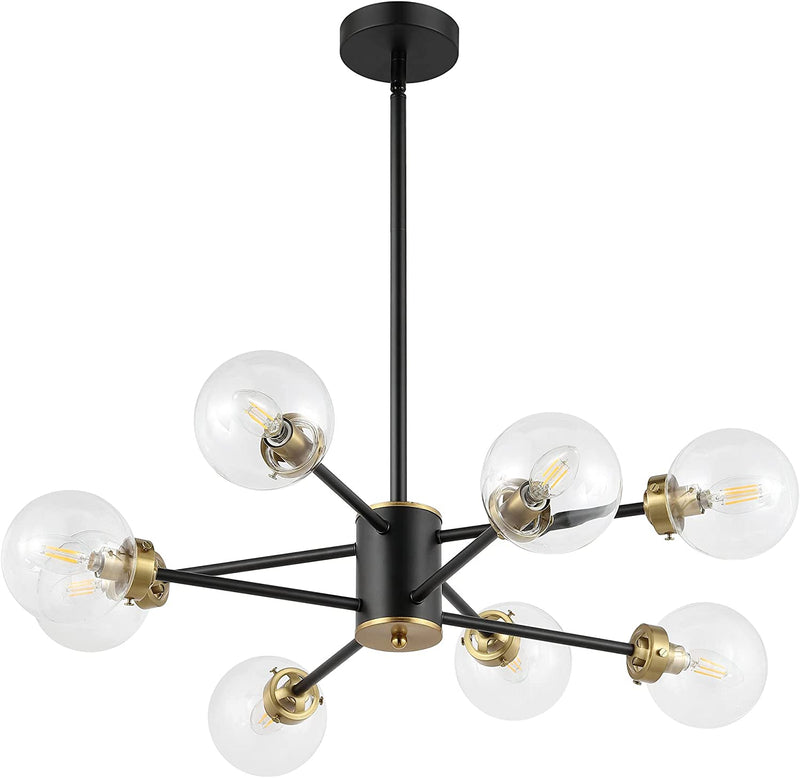 WINGBO 6-Light Modern Chandelier, Sputnik Pedant Light Fixture with Large Opal White Glass Globe Shade for Flat and Slop Ceiling, Height Adjustable for Kitchen Living Room Dining Room Bedroom, Gold Home & Garden > Lighting > Lighting Fixtures > Chandeliers WINGBO Black + Clear Glass 1 8-Light 
