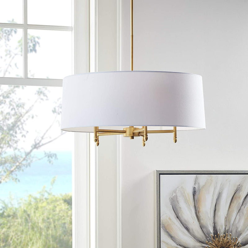 Hampton Hill Presidio 5 Modern Chandeliers-Metal, White Fabric Shade Pendant Ligthing Lamp Ceiling Dining Lighting Fixtures Hanging, 24" Wide, Gold/White Home & Garden > Lighting > Lighting Fixtures > Chandeliers Hampton Hill   