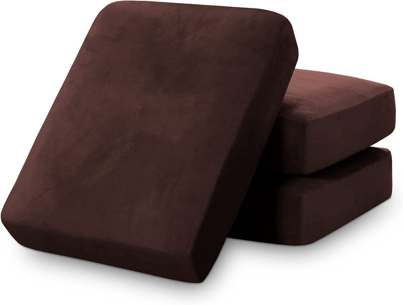 Stretch Velvet Couch Cushion Covers for Individual Cushions Sofa Cushion Covers Seat Cushion Covers, Thicker Bouncy with Elastic Edge Cover up to 10 Inch Thickness Cushions (1 Piece, Brown) Home & Garden > Decor > Chair & Sofa Cushions PrinceDeco Brown 3 