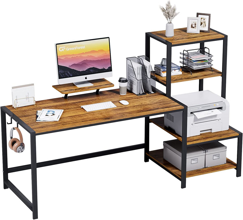 Greenforest Computer Desk 68.8 Inch with Storage Printer Shelf Reversible Home Office Desk Large Study Writing Table with Movable Monitor Stand and 2 Headphone Hooks for PC, Gaming, Working, Walnut Home & Garden > Household Supplies > Storage & Organization GreenForest Walnut 68.8 inch 