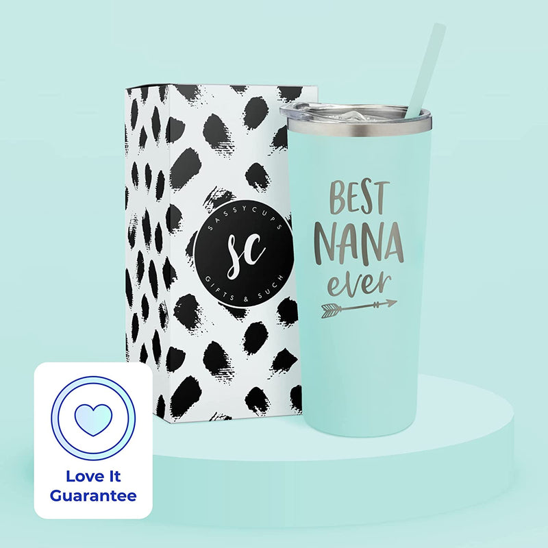 Sassycups Best Nana Ever Tumbler | 22 Ounce Engraved Mint Stainless Steel Insulated Travel Mug | Nana Tumbler | for Nana | World'S Best Nana | New Nana | Nana Birthday | Nana to Be Home & Garden > Kitchen & Dining > Tableware > Drinkware SassyCups   