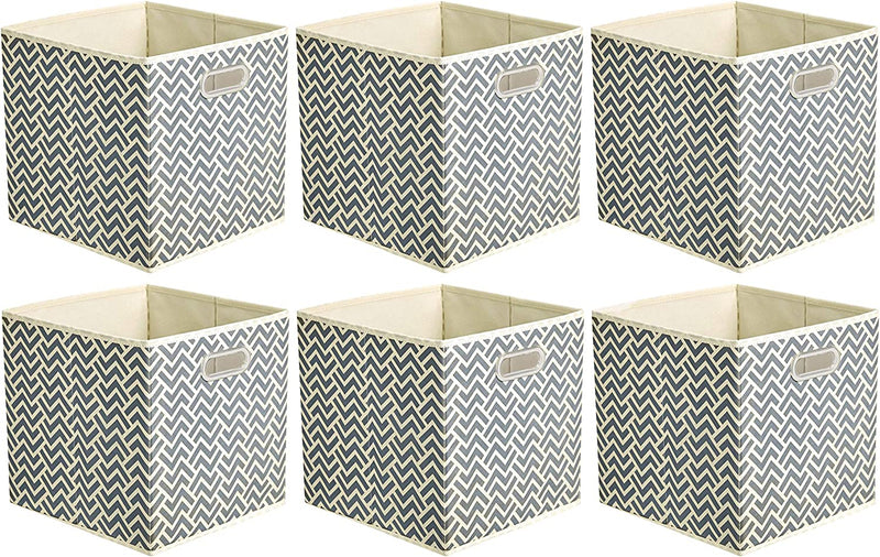 Collapsible Fabric Storage Cubes with Oval Grommets - 6-Pack, Light Grey Home & Garden > Household Supplies > Storage & Organization KOL DEALS Chevron -Grey 6-Pack 
