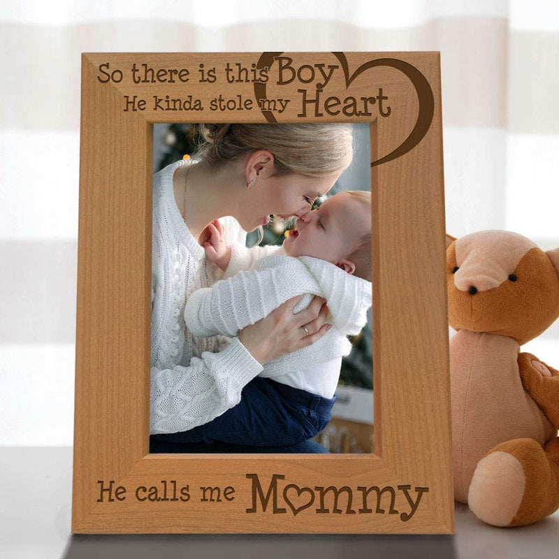 KATE POSH so There Is This Boy He Calls Me Mommy - Natural Engraved Wood Photo Frame - Mother and Son Gifts, Mother'S Day, Best Mom Ever, New Baby, New Mom (4X6-Vertical) Home & Garden > Decor > Picture Frames KATE POSH   