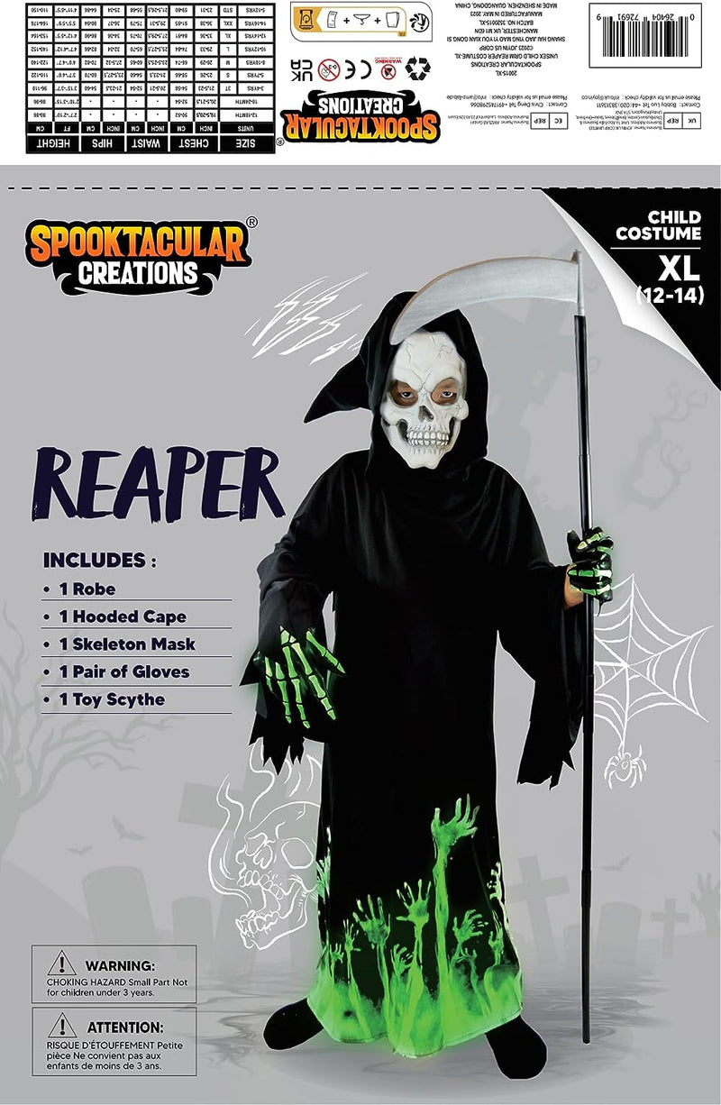 Spooktacular Creations Kids Grim Reaper Glow in the Dark Deluxe Phantom Costume, Halloween Grim Reaper Costume for Party  Spooktacular Creations   