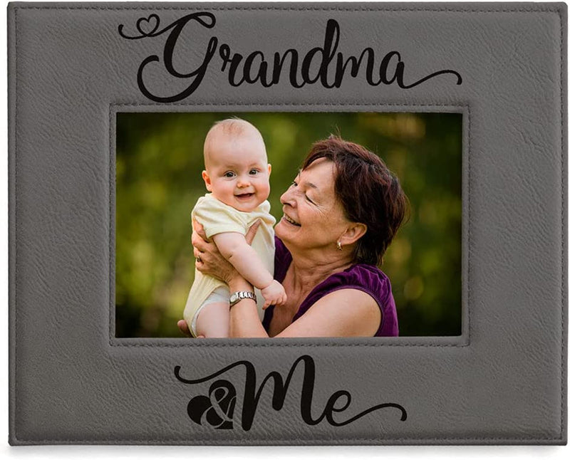 KATE POSH - Grandma & Me Engraved Leather Picture Frame, First Grandchild Gifts, Best Grandma Ever, Grandparents Gifts (4X6-Vertical)