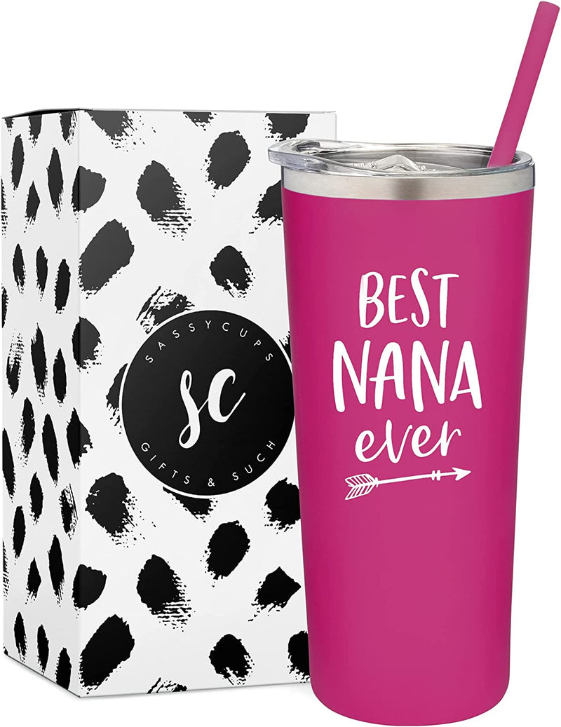 Sassycups Best Nana Ever Tumbler | 22 Ounce Engraved Mint Stainless Steel Insulated Travel Mug | Nana Tumbler | for Nana | World'S Best Nana | New Nana | Nana Birthday | Nana to Be Home & Garden > Kitchen & Dining > Tableware > Drinkware SassyCups Party Pink - Nana  