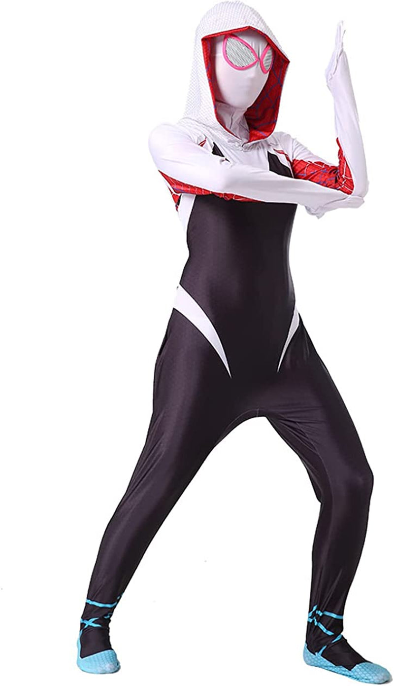 Spider Costume for Girls Kids,White Spider Bodysuit Jumpsuit Mask 3D Style Halloween Costumes Cosplay Suit  Does Not Apply   
