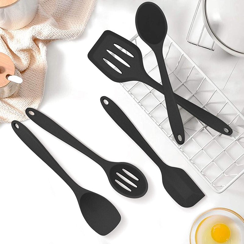 Homikit 5-Piece Kitchen Cooking Utensils Set, Black Silicone Slotted Turner Spatula Spoons for Nonstick Cookware, Dishwasher Safe Kitchen Tools for Cooking and Baking Home & Garden > Kitchen & Dining > Kitchen Tools & Utensils Homikit   
