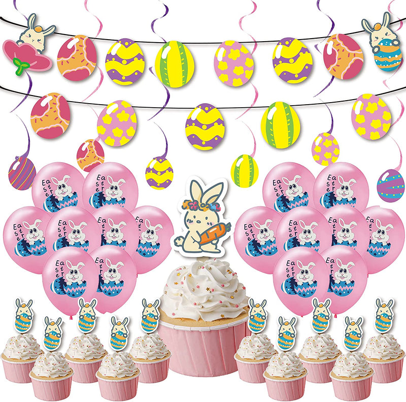 AFNIRP Easter Banner 43Pcs Easter Party Decorations Set Easter Garland Easter Hanging Swirls Easter Balloons Cake Topper Kit Easter Decorations for the Home Office School Home & Garden > Decor > Seasonal & Holiday Decorations AFNIRP   