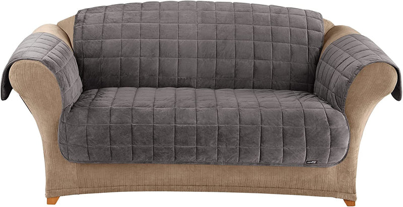 Surefit Deluxe Microban Sofa Furniture Cover, Quilted Velvet Polyester, Machine Washable, Ivory Home & Garden > Decor > Chair & Sofa Cushions SureFit Dark Gray Loveseat 