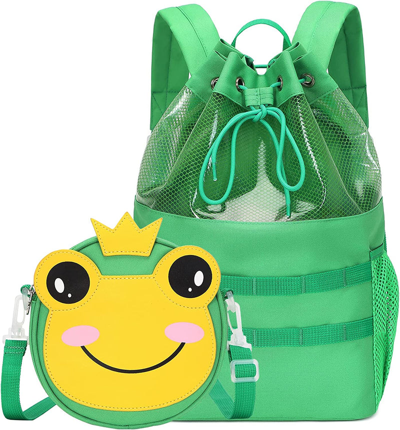 Mygreen Kids Toddler Gym Drawstring Bag Cute Cartoon Zoo Animals Swim Bag Sports Backpack Home & Garden > Household Supplies > Storage & Organization mygreen trade Green, Frog, Detachable Medium 
