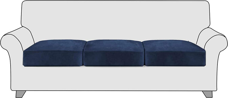 Stangh High Stretch Velvet Couch Cushion Covers - Soft Cozy Plush Velvet Fabric Non-Slip Individual Seat Cushion Covers Chair Sofa Cushion Furniture Protector with Elastic Bottom, (3 Packs, Grey) Home & Garden > Decor > Chair & Sofa Cushions StangH Navy  