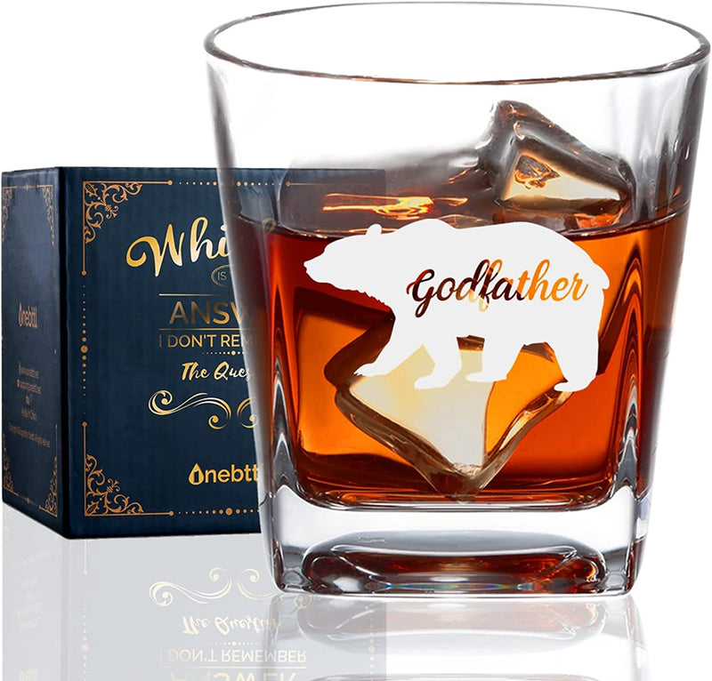 Godfather Gifts, Whiskey Glass Funny Gift Idea for the Best Godfather for Christmas, Birthday, Box and Greeting Card Included - BEST FREAKIN' UNCLE & GODFATHER EVER Home & Garden > Kitchen & Dining > Barware Onebttl GODFATHER BEAR  