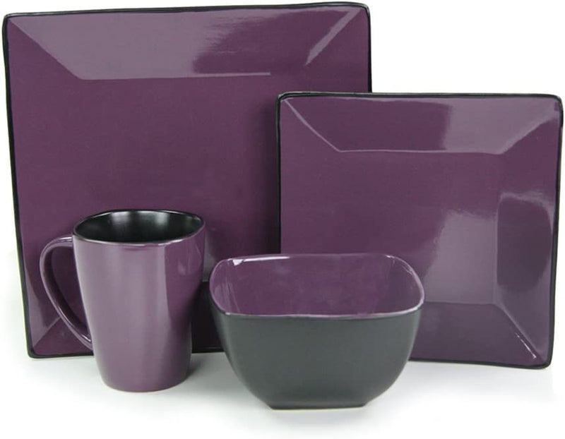 Elama Stoneware Square Dinnerware Dish Set, 16 Piece, Solid Purple Home & Garden > Kitchen & Dining > Tableware > Dinnerware Elama   