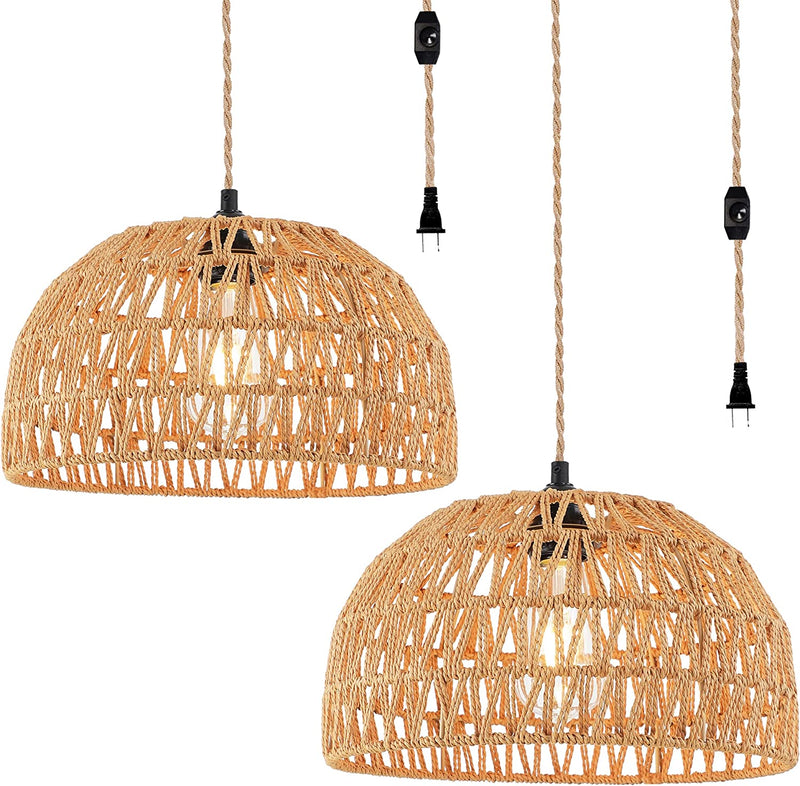 Plug in Pendant Light Rattan Hanging Lights with Plug in Cord Wicker Hanging Lamp with Woven Bamboo Basket Lamp Shade,Dimmable Switch,Boho Plug in Ceiling Light Fixtures for Kitchen,Farmhouse,Bedroom Home & Garden > Lighting > Lighting Fixtures QIYIZM Brown 2pack  