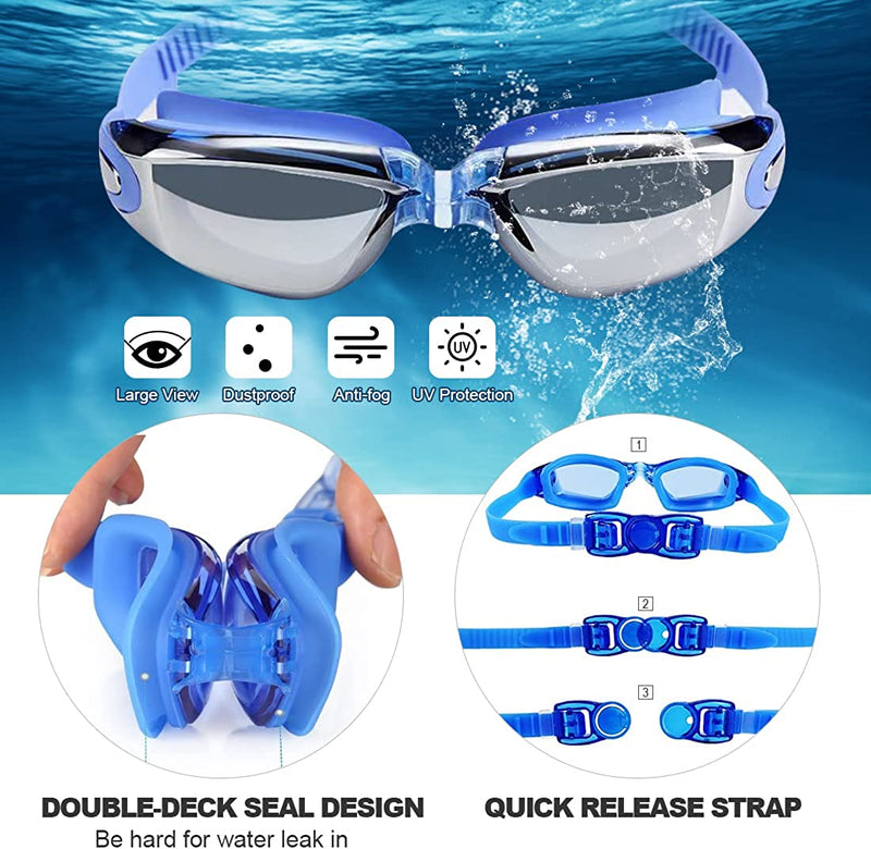 Swimming Goggles Set for Adult Men Women, Polarized Anti-Fog UV Protection Mirrored Swim Goggles