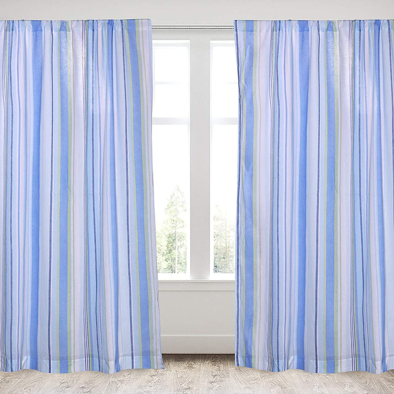Levtex Home - Catalina - Drape Panel/Curtain (55X84In.) Set of 2 with Rod Pocket - Striped Coastal Pattern in Blues and Greens - White, Green, Blues - Cotton Fabric Home & Garden > Decor > Window Treatments > Curtains & Drapes Levtex Home Set of 2 - Drape Panels 55x84  