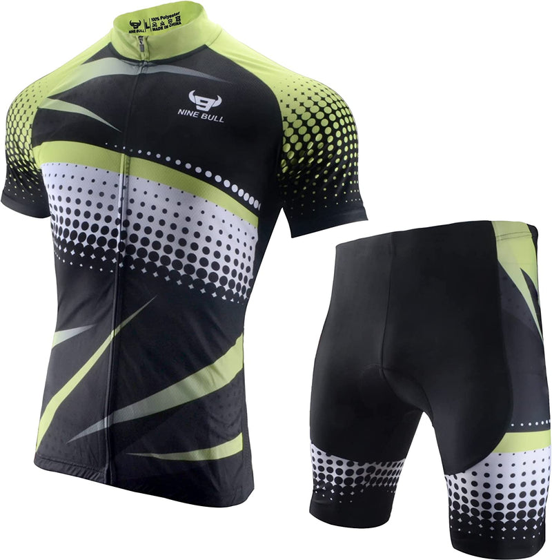 Men'S Cycling Jersey Set - Reflective Quick-Dry Biking Shirt and 3D Padded Cycling Bike Shorts Sporting Goods > Outdoor Recreation > Cycling > Cycling Apparel & Accessories nine bull Yellow Small 