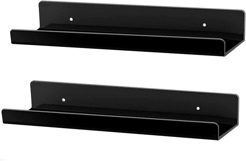 Hblife 15 Inches Black Acrylic Floating Wall Ledge Shelf, Wall Mounted Nursery Kids Bookshelf, Invisible Spice Rack, Clear 5MM Thick Bathroom Storage Shelves Display Organizer, Set of 2 Furniture > Shelving > Wall Shelves & Ledges HBlife Black 15 inch 2Pack 