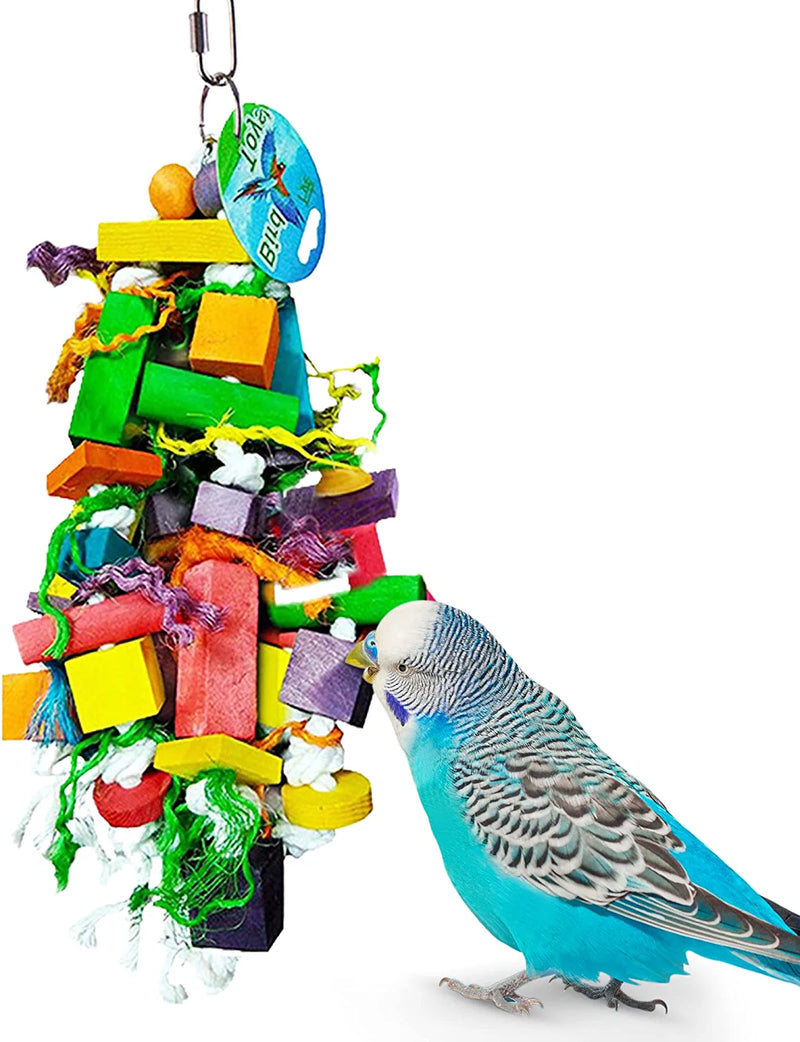 Sungrow Parrot Wooden and Rope Chewing Toy, Multi-Shaped and Multicolored Blocks and Cotton Rope with Hanging Loop Animals & Pet Supplies > Pet Supplies > Bird Supplies > Bird Toys Luffy Pets Collection 6 Inches  
