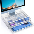 Monitor Stand with Drawer, Monitor Stand, Monitor Riser Mesh Metal, Desk Organizer, Monitor Stand with Storage, Desktop Computer Stand for PC, Laptop, Printer - HUANUO Home & Garden > Household Supplies > Storage & Organization HUANUO White  