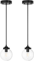 Ralbay Industrial Black Glass Pendant Lights Industrial Kitchen Island Lighting Fixtures with Clear Globe Glass (2 Pack, Exclude Bulb) Home & Garden > Lighting > Lighting Fixtures Ralbay Black Globe Glass Pendant 