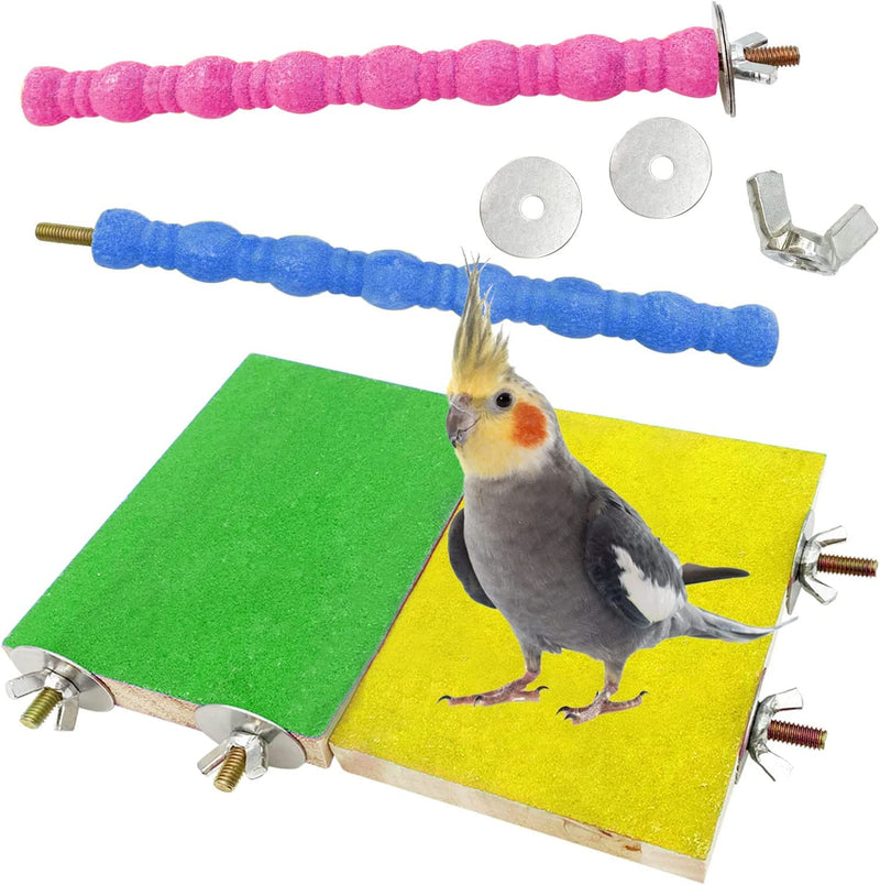 Kathson 4 PCS Bird Perch Stand Toy Wood Parrot Perch Stand Platform Paw Grinding Rough-Surfaced Chew Toys Cage Accessories Exercise Toys for Budgies Parakeet Cockatiel Conure Hamster（Color Random）