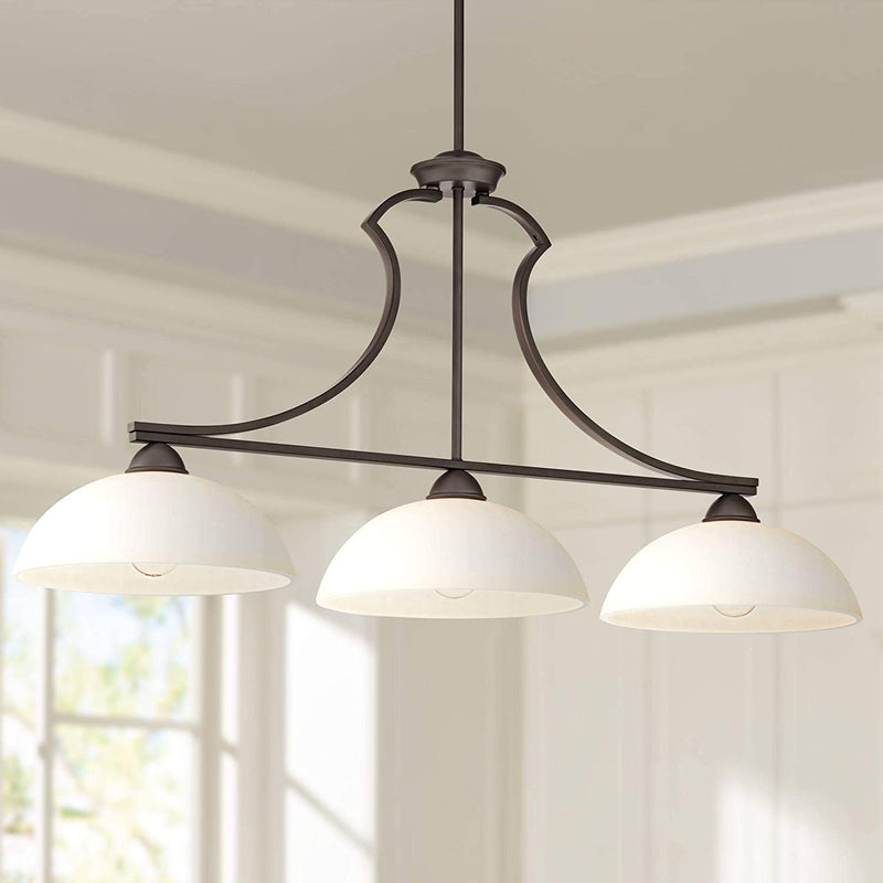 Milbury Satin Nickel Large Linear Pendant Chandelier 40 1/2" Wide Modern White Alabaster Glass Bowl Shades 3-Light Fixture for Kitchen Island Dining Room House High Ceilings - Possini Euro Design Home & Garden > Lighting > Lighting Fixtures > Chandeliers Possini Euro Design Bronze  