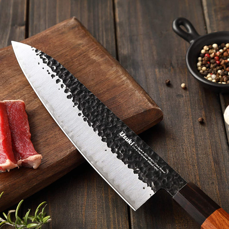 Gyuto Chef’S Knife, 8 Inch Japanese Chef Knife 3 Layers 9CR18MOV Clad Steel Japanese Kitchen Knife, Alloy Steel Sushi Knife for Kitchen/Restaurant, Octagonal Handle, Gift Box (Chefs Knife) Home & Garden > Kitchen & Dining > Kitchen Tools & Utensils > Kitchen Knives Usuki   