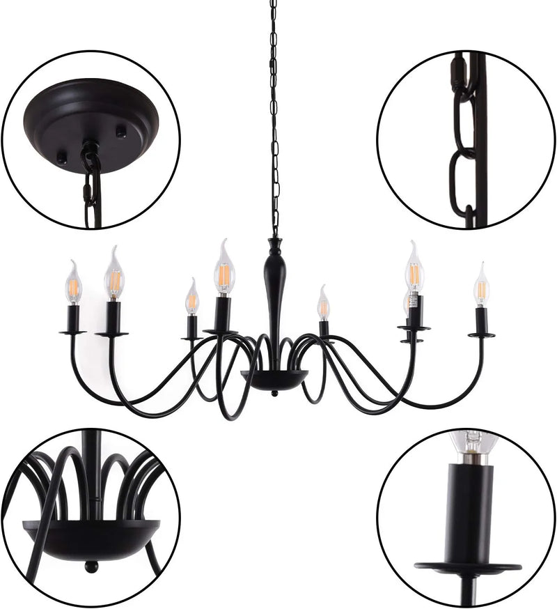 Farmhouse Chandelier Black Iron Chandelier 8 Lights Farmhouse Ceiling Light Fixtures Hanging for Dining Room Industrial Rustic Pendant Lights Living Room Bedroom Home & Garden > Lighting > Lighting Fixtures > Chandeliers Walnut Tree   