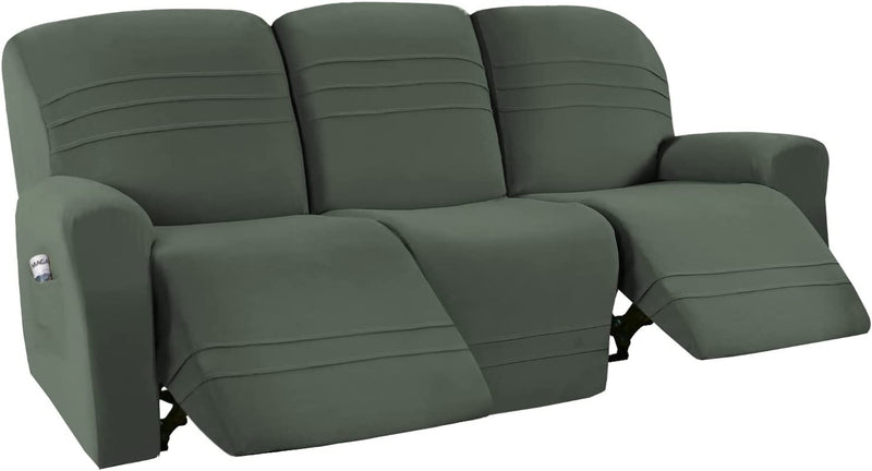 H.VERSAILTEX 2022 New Version 5-Pieces Recliner Sofa Covers Stretch Reclining Couch Covers for 3 Cushion Reclining Sofa Slipcovers Furniture Covers Form Fit Customized Style Thick Soft, Gray Home & Garden > Decor > Chair & Sofa Cushions H.VERSAILTEX Loden Green  
