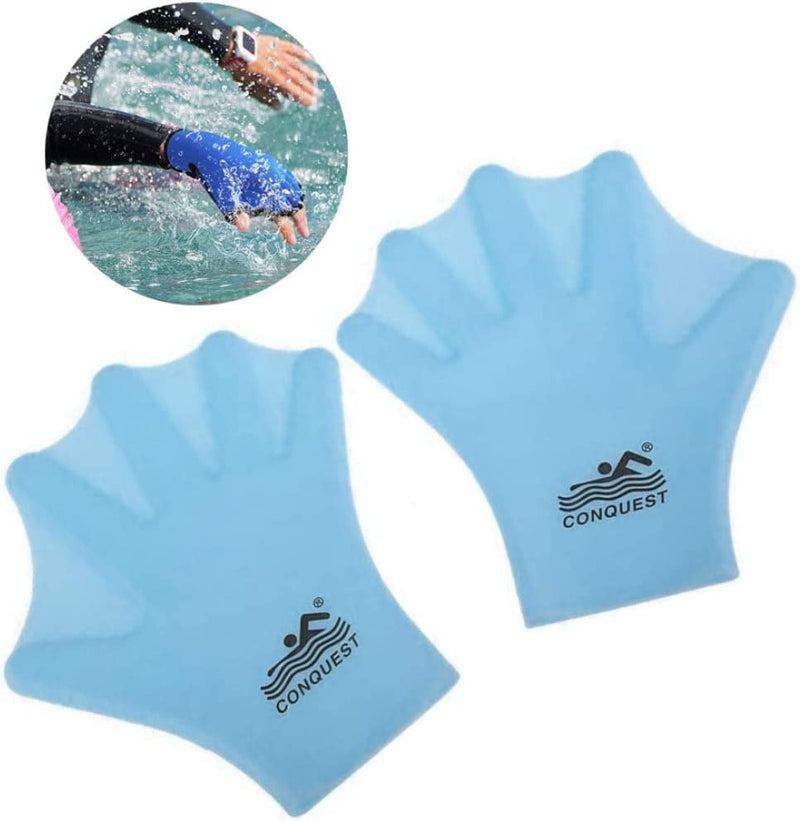 Webbed Gloves Swimming Paddles Aquatic Full Finger Hand Flippers for Men Women Diving Surfing Training, Webbed Gloves for Swimming,Swimming Hand Paddles, Blue 1Pair