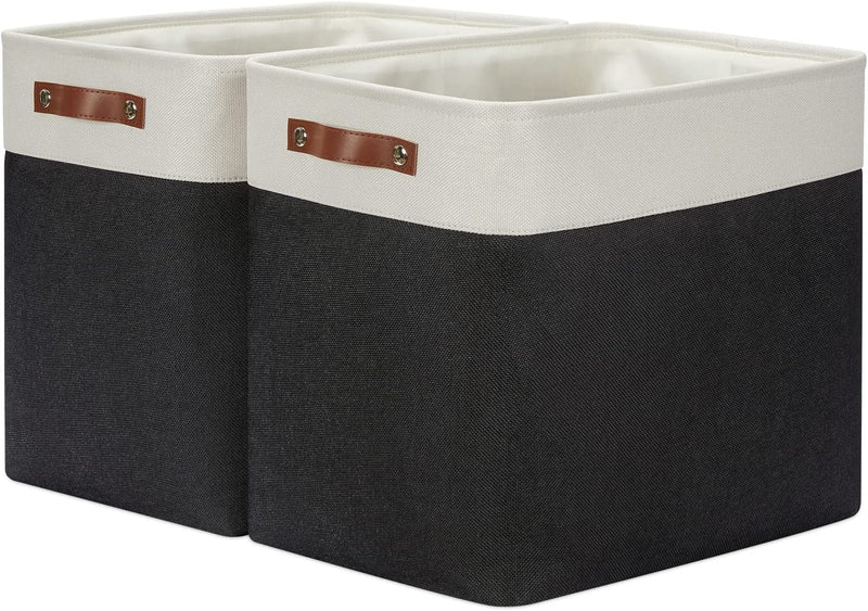 DULLEMELO Storage Bins 16"X12"X12" with Leather Handles for Organizing,Decorative Collapsible Storage Baskets for Shelves Closet Home Office (Black&Grey) Home & Garden > Household Supplies > Storage & Organization DULLEMELO White&Black Large-17"x12"x15" 