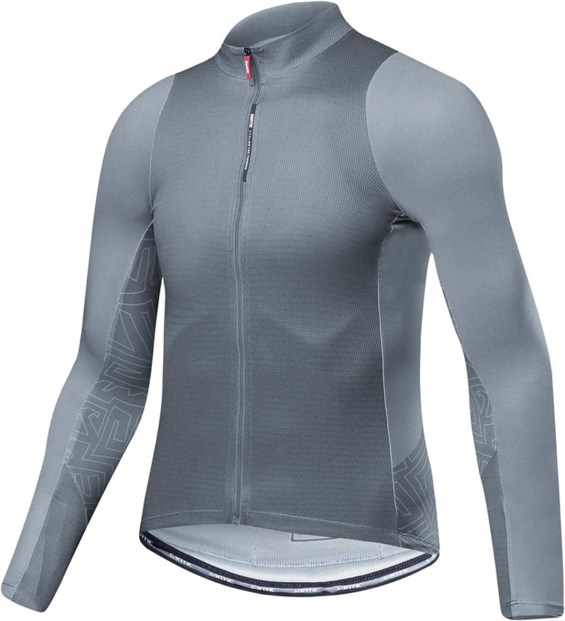 Santic Cycling Jersey Men'S Long Sleeve Tops Mountain Bike Shirts Bicycle Jacket with Pockets Sporting Goods > Outdoor Recreation > Cycling > Cycling Apparel & Accessories Santic Gray Large 