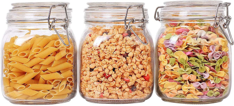 Comsaf Airtight Glass Canister Set of 3 with Lids 78Oz Food Storage Jar Square - Storage Container with Clear Preserving Seal Wire Clip Fastening for Kitchen Canning Cereal,Pasta,Sugar,Beans,Spice Home & Garden > Decor > Decorative Jars ComSaf 34oz-Square  