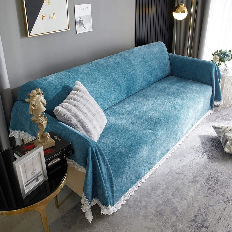 ROOMLIFE Smog Blue Sofa Covers Soft Chenille Sofa Slipcover Sectional Couch Covers for 3 Cushion Couch,Recliner Chair-Comfy Couch Cover for Dogs Universal Sofa Cover Furniture Protector, 71"X134" Home & Garden > Decor > Chair & Sofa Cushions ROOMLIFE   