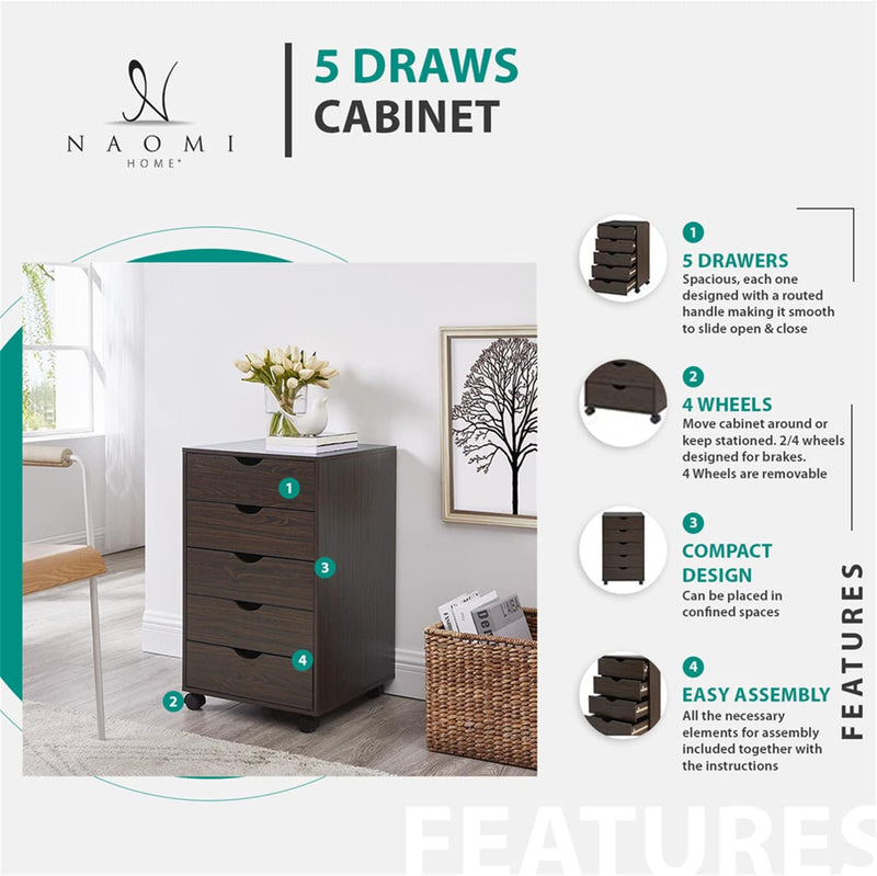 Naomi Home Office File Cabinets Wooden File Cabinets for Home Office Lateral File Cabinet Wood File Cabinet Mobile File Cabinet Mobile Storage Cabinet Filing Storage Drawer White/5 Drawer Home & Garden > Household Supplies > Storage & Organization Naomi Home   