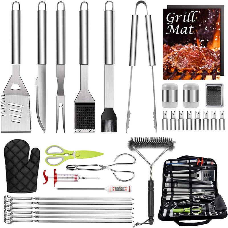 Hasteel Grill Utensil Set of 27, Heavy Duty Stainless Steel Barbecue Accessories with Carrying Bag, Complete BBQ Grilling Tools Kit Perfect for Outdoor BBQ Backyard Cooking, Dishwasher Safe & Man Gift Home & Garden > Kitchen & Dining > Kitchen Tools & Utensils HaSteeL Metal BBQ Set of 32 32 