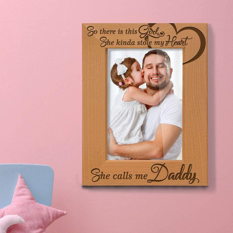 KATE POSH so There Is This Girl, She Kinda Stole My Heart, She Calls Me Daddy Natural Engraved Wood Photo Frame, Father Daughter Gifts, Father'S Day, Best Dad Ever, New Baby, New Dad (5X7 Vertical) Home & Garden > Decor > Picture Frames KATE POSH   