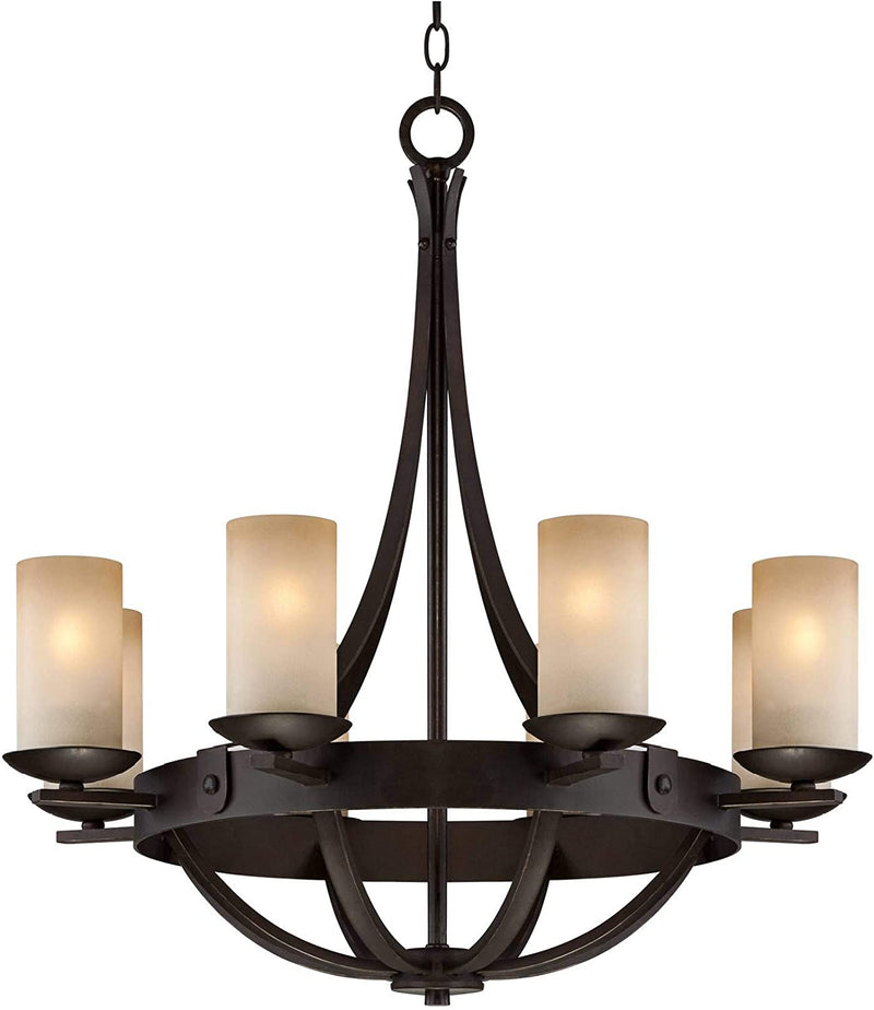Sperry Industrial Bronze Chandelier 28" Wide Rustic Farmhouse Cylinder Scavo Glass 8-Light Fixture for Dining Room House Foyer Kitchen Island Entryway Bedroom Living Room - Franklin Iron Works Home & Garden > Lighting > Lighting Fixtures > Chandeliers Franklin Iron Works   