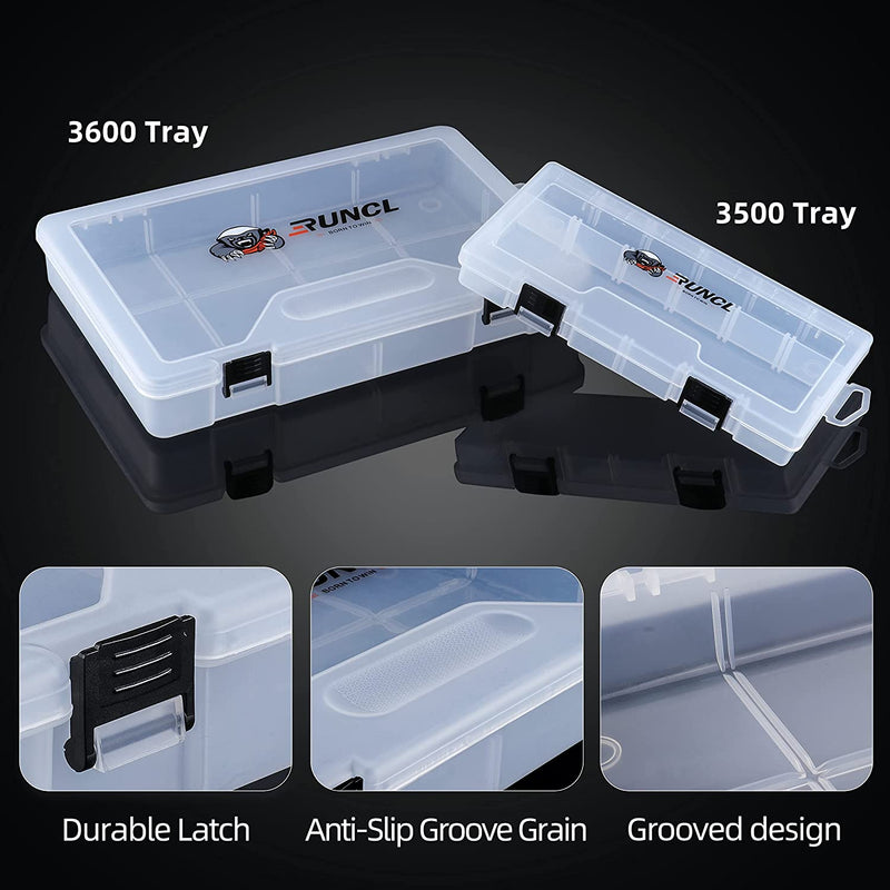 RUNCL Fishing Tackle Box, 4 Packs Plastic Storage Box with Removable Dividers, 3500/3600 Tackle Boxes Organizer - Clear Tackle Storage Trays for Lures, Baits - Box Organizer Container Sporting Goods > Outdoor Recreation > Fishing > Fishing Tackle RUNCL   