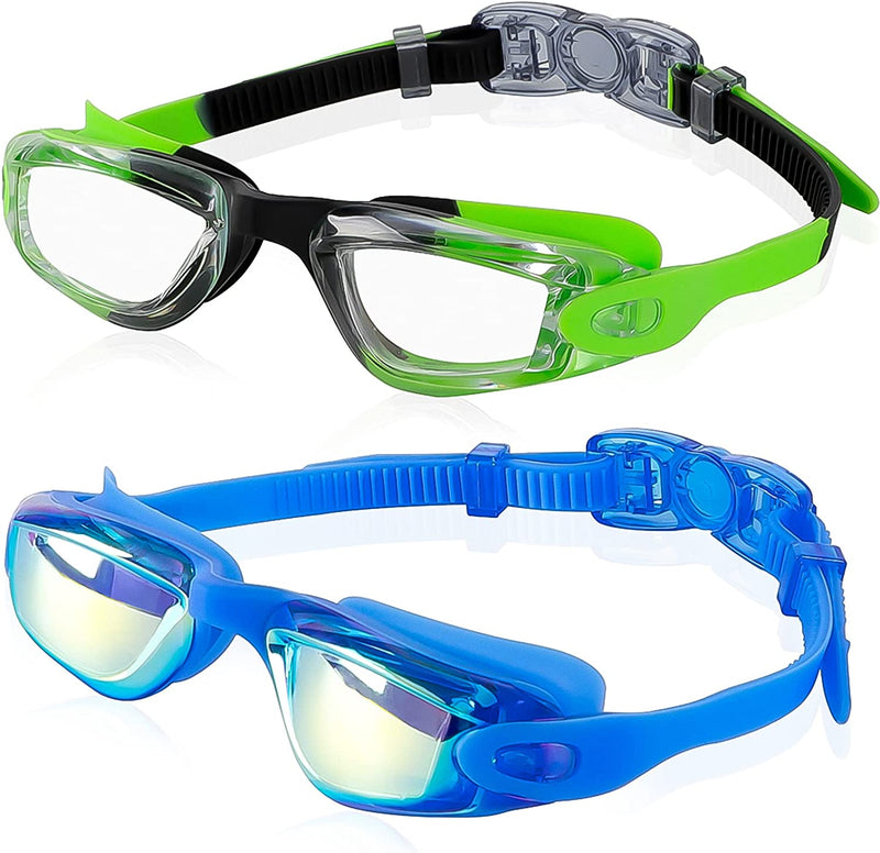 RIOROO Kids Swim Goggles, Pack of 2 Swimming Goggles for Kids 3-14 Toddler Boys Girls Swimming Glasses Sporting Goods > Outdoor Recreation > Boating & Water Sports > Swimming > Swim Goggles & Masks RIOROO Green&mirrored Blue  